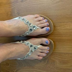 Skechers white rhinestone, slip in sandal